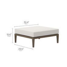 Modway Northlake Teak Outdoor Ottoman in Weathered Gray White – Large Square Patio Footrest with Cushion