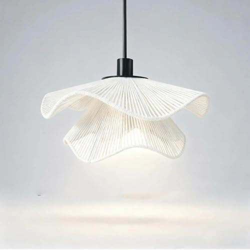 Hemp Rope Chandelier for Dining Room,Boho Pendant Light with 2-Tier Woven Design Adjustable Chain, Coastal Lighting Fixture for Kitchen Island, Bedroom, Entryway(No Bulb Included)(White,19.7in)