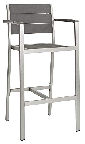 Modway Shore Aluminum Outdoor Patio Two Bar Stools in Silver Gray