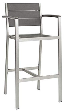 Modway Shore Aluminum Outdoor Patio Two Bar Stools in Silver Gray
