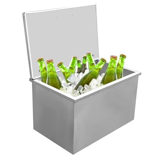 Drop in Ice Chest 83QT, 28''L x 18''W x 17''H Ice Cooler with 304 Stainless Steel Cover Drop in Ice Bin Included Drain-Pipe and Drain Plug for Cold Wine Beer
