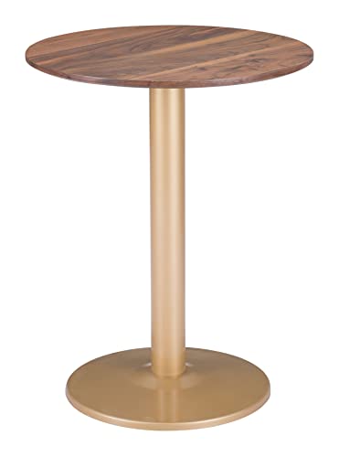 Alto Bistro Table Brown & Gold, Brown Dining Table, Modern Style, Faux Wood MDF Round Shape Tabletop, Steel, Indoor Dining, 23.6" W x 23.6" D x 29.9" H