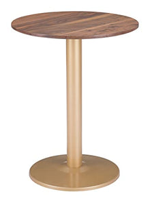 Alto Bistro Table Brown & Gold, Brown Dining Table, Modern Style, Faux Wood MDF Round Shape Tabletop, Steel, Indoor Dining, 23.6" W x 23.6" D x 29.9" H