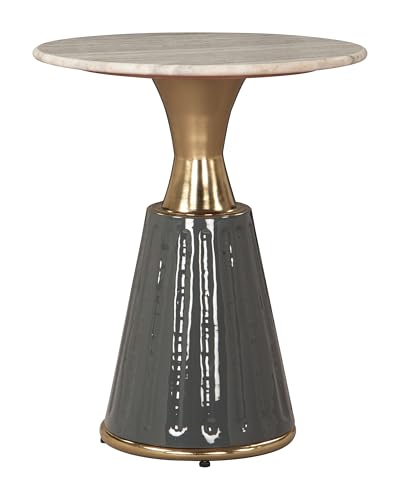 Glasa Side Table Multicolor, White End Table, Modern Style, Natural Marble Round Shape Tabletop, MDF, Indoor Living, 18.1" W x 18.1" D x 22.2" H