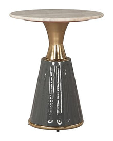 Glasa Side Table Multicolor, White End Table, Modern Style, Natural Marble Round Shape Tabletop, MDF, Indoor Living, 18.1" W x 18.1" D x 22.2" H