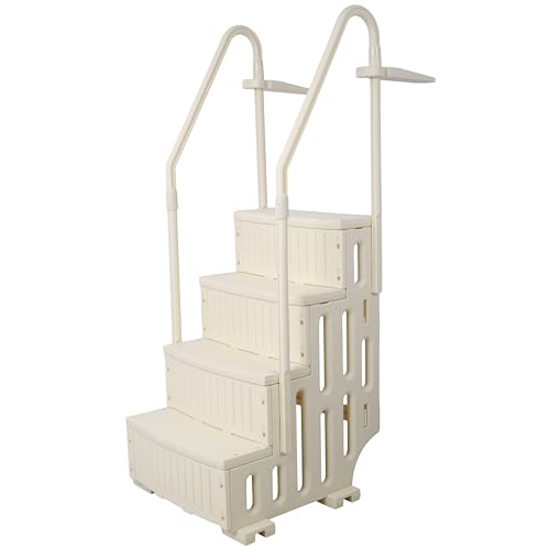 Heavy-Duty 4-Step Above-Ground Pool Ladder with Handrails & Anti-Slip Steps – 400lbs Capacity, for Flat-Bottom Pools (Up to 60" Deck), Durable Plastic,Sand-Fill System