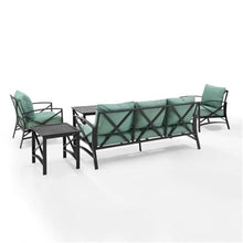 Afuera Living 5-Piece Outdoor Sofa Set, Steel Metal, Mist Green/Oil Rubbed Bronze Finish, Weatherproof Solution-Dyed Cushions, Slatted Tables, Seating for 5, Patio Furniture for Garden or Deck