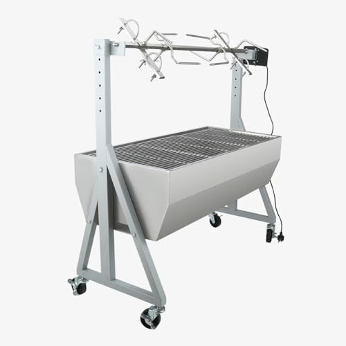 TT-YEL Electric Rotary Grill, Professional Whole Lamb Rack, Stainless Steel Patio Barbecue Grill with Grill Grid and Wheels, Portable Detachable Grill