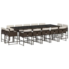 WXGTBKPR 15-Piece Outdoor Dining Set, 14 Seater Garden Table and Chairs with Washable Cushions, Rectangular Synthetic Poly Rattan Patio Furniture, Brown