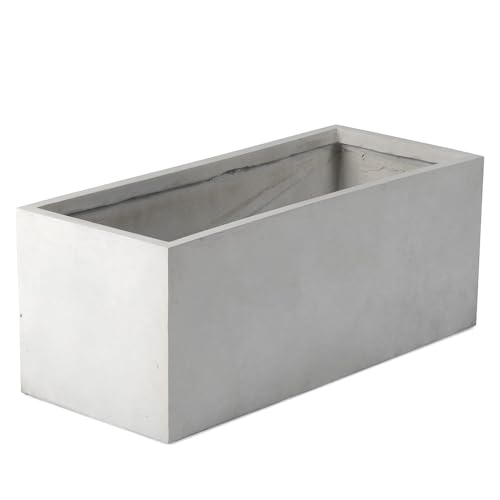 TITAN GREAT OUTDOORS Ash & Ember 15.75" Short Box Satin Ivory Planter, Lightweight Fiberstone with Weather-Resistant Finish, Modern Rectangle Planter Box for Indoor and Outdoor Plants