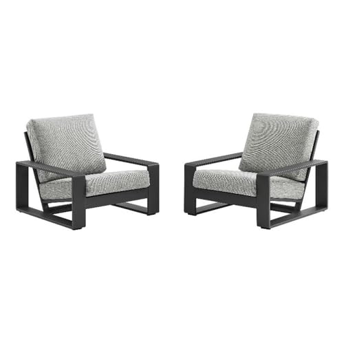 Modway Lirienne Aluminum Set of 2 Outdoor Armchairs in Light Gray – All-Weather Backyard Patio Accent Chairs with Weather-Resistant Fabric Cushions