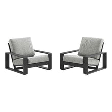 Modway Lirienne Aluminum Set of 2 Outdoor Armchairs in Light Gray – All-Weather Backyard Patio Accent Chairs with Weather-Resistant Fabric Cushions