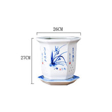FAFACAI Blue and White Porcelain Flowerpot Chinoiserie Jingdezhen Home Garden Planter Hand Drawn Orchid Pattern Plant Pot with Drainage Hole and Tray for Indoor Outdoor Gardening Plants