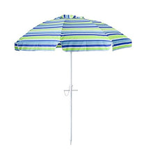 LumaGrove 200cm Windproof Beach Umbrella Outdoor Striped Patio Umbrella with Tilt and 8 Ribs, Sun Shade Parasol with Bag