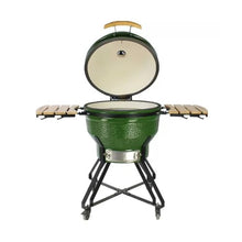 26in Ceramic BBQ Grill, Ceramic Smoker with Stainless Steel Grates,Thermometer, 2 Wooden Handle,Outdoor Cooking,Camping,Picnic(B,26in)