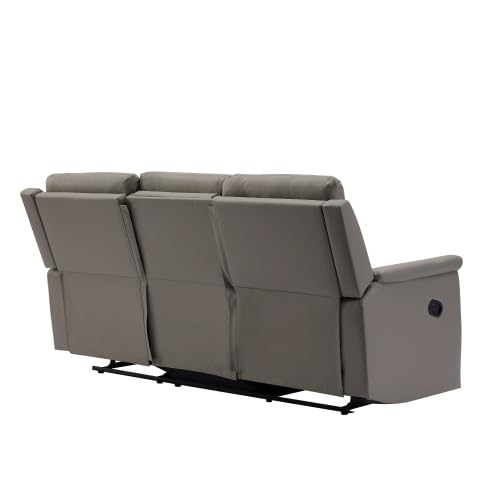Eafurn Grey Faux Leather Double Recliner Loveseat Sofa with Console 78.74