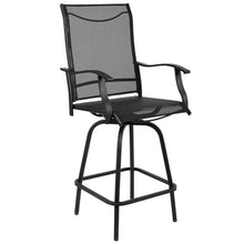 Afuera Living 30" All-Weather Patio Swivel Bar Stools, Set of 2, Black Finish, Galvanized Steel Frame, Textilene Seats with Waterfall Edge, Extra Wide Back, Contemporary Outdoor Bar Height Seating