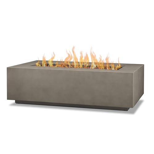 Real Flame Aegean 50in Rectangle Propane or Natural Gas Fire Pit Table, 50,000 BTU, Powder-Coated Steel, Push-Button Ignition, Lava Rock, Storage Cover, Stainless Steel Burner with Lid - Mist Gray