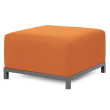 Howard Elliott Collection Axis Patio Ottoman with Cover, Upholstered Footstoll Coffee Table Ottoman Bench, Seating Futniture for Both Indoor & Outdoor Home and Office, Titanium Frame, Seascape Canyon