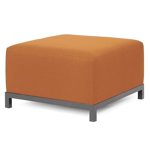 Howard Elliott Collection Axis Patio Ottoman with Cover, Upholstered Footstoll Coffee Table Ottoman Bench, Seating Futniture for Both Indoor & Outdoor Home and Office, Titanium Frame, Seascape Canyon