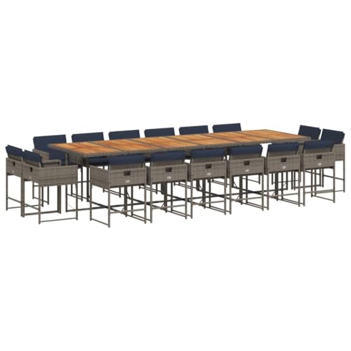 XHNIFBN 17 Piece Patio Dining Set Gray PE Rattan Table and 16 Chairs