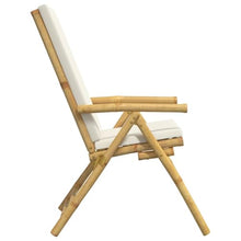 4 Pack Folding Bamboo Patio Reclining Chairs with Cream White Cushions
