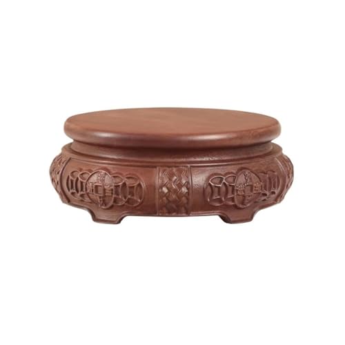 LUYOUBOZHU Vase Stand Round Base Bonsai with Relief Sculpture, Outdoor Indoor Wooden Plant Stand(Large)