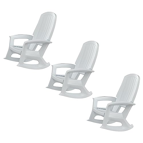 Semco Rockaway Heavy Duty All Weather Rocking Chair, White, 3 Pack