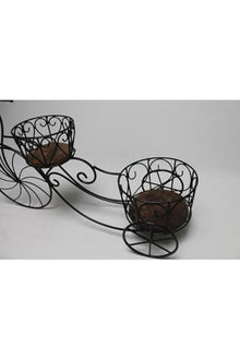 SODEF Distressed Wood and Wrought Iron Bicycle Plant Stand - Black, 31.9 x 9.1 x 17.7 in, Retro Country Style, Features Two Tiered Planter Baskets for Flowers and Plants