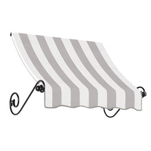 Awntech 3' Charleston (40.5"-24"-24") Sloped Fixed Awning with Scrolled Iron Arms, Gray/White Stripe