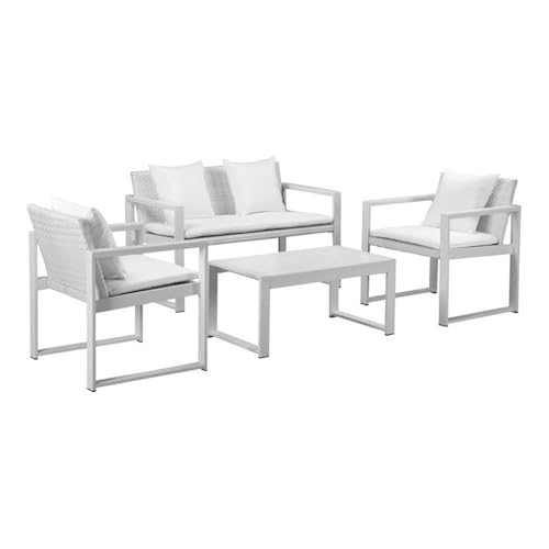 Pangea Home 1+2 Chester-1+2+CT Set Wht Sofa, White-Anodized Aluminum/Fabric/Polyresin