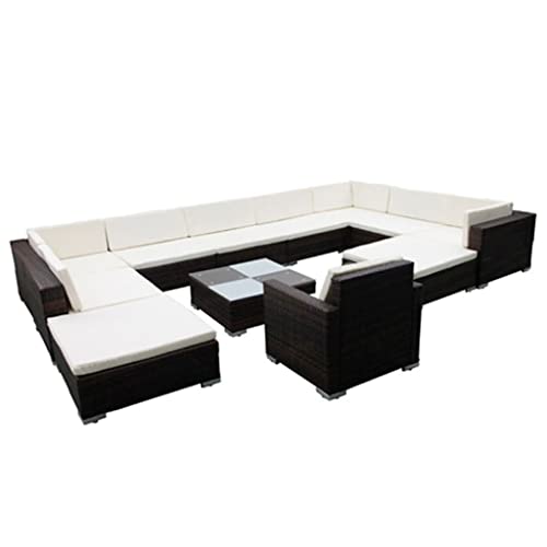 Heofavd 12-Piece Brown Rattan Patio Furniture Set Modern Large Outdoor Sectional Sofa Seating 10.9 x 11.5 ft Conversation Couch for Garden Backyard Balcony