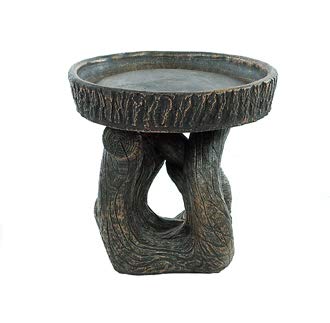 Solid Rock Stoneworks Driftwood Birdbath- 20" Tall x 19" Dia- Autumn Brown