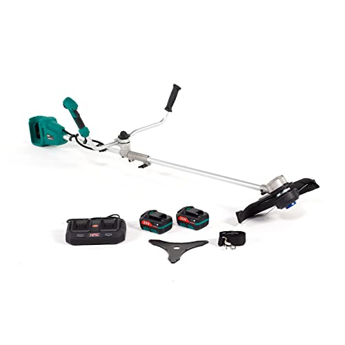 NAC BKB-2B40-LI-2B40-LI-2x20V Lawn Trimmer with Battery 20 V Electric Brush Cutter Includes 2 x Lithium Ion Batteries 4.0 Ah Double Charger 3.0 A Thread Steel Blade Shoulder Strap Garden Trimmer