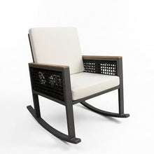 East Green Linden Teak and Aluminum Rocking Chair with Cushions - Modern Outdoor Rocker Made with Premium Weather-Resistant Materials