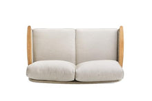 Winston August Loveseat Natural Teak Wood Driftwood Grid Weave Sunbrella Cast Ash