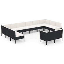 12 Piece Patio Lounge Set with Cushions, Black PE Rattan Outdoor Furniture
