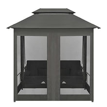 Outdoor 3-Person Convertible Swing Bench with Canopy, Anthracite Powder-Coated Steel Patio Bed, Backyard Garden Lounge Chair with Curtains and Pillows