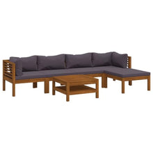 Kaorsrow 7-Piece Modular Patio Furniture Set Dark Grey Solid Acacia Wood 25.6 x 25.6 in Modern Outdoor Sectional Couch Ottoman for Balcony Garden Backyard Conversation Seating