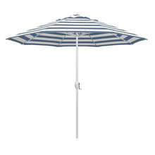 California Umbrella 12-Year Protection 9' Rd Aluminum Patio Umbrella, Crank Lift, Auto Tilt, White Finish, Sunbrella Cabana Regatta