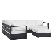 Modway Tahoe Aluminum 5-Piece Outdoor Patio Furniture Gray White, Modular Sectional Sofa Set with Weather-Resistant Cushion and Ottoman, Ideal for Deck, Backyard Poolside