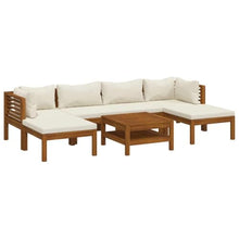 7 Piece Patio Lounge Set with Cream Cushion Solid Acacia Wood Outdoor Sofa