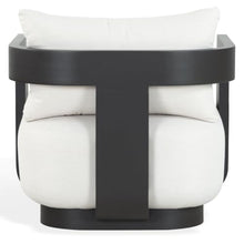 SAFAVIEH Couture Outdoor - Leilani Barrel Back Lounge Chair - Dark Grey & White Removable Cushion - Modern Aluminum Patio Chair for Deck, Porch & Backyard, 16.9" Seat Height (CPT4028A)