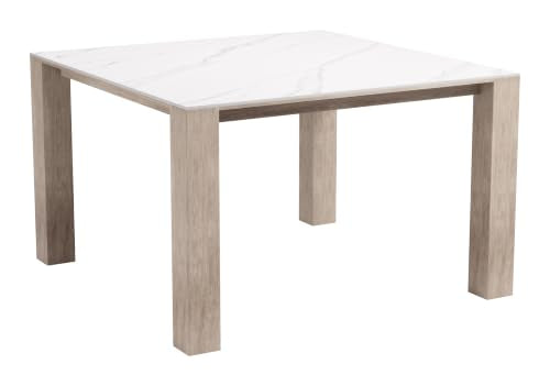 Leilani Square Dining Table (48") White, White Dining Table, Modern Style, Faux Marble Sintered Stone Square Shape Tabletop, Aluminum, Outdoor Dining, 48" W x 48" D x 30.2" H