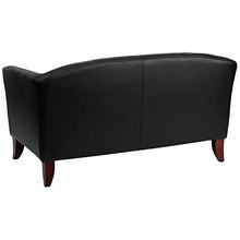 BizChair Black LeatherSoft Loveseat with Cherry Wood Feet