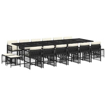 Coespram 17 Piece Garden Dining Set, Outdoor Patio Furniture for 16 People, Synthetic Poly Rattan and Powder-Coated Steel Frame, Rectangular Table, Black and Cream White