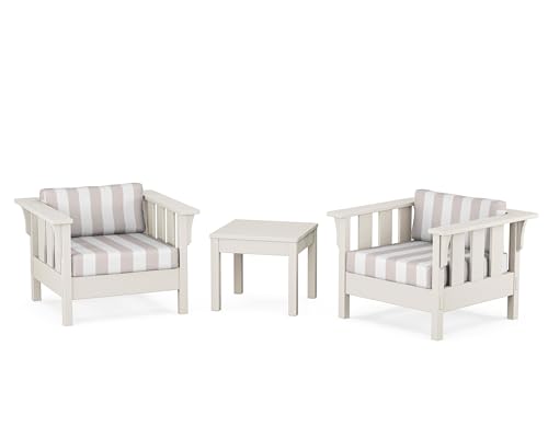 Martha Stewart by POLYWOOD® Acadia 3-Piece Deep Seating Set in Sand/Cabana Stripe Dune Burlap