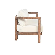 Merax 3 Seater Outdoor Acacia Wood Patio Sofa with Cushions for Porch, Garden, Backyard, Balcony, Brown wash, Beige Cushion