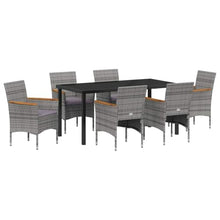 WDGJJFECNMUEHI 7-Piece Outdoor Dining Set Grey Poly Rattan with Cushions, Patio Furniture Set with Tempered Glass Tabletop and Steel Frame for Garden, Terrace, Backyard