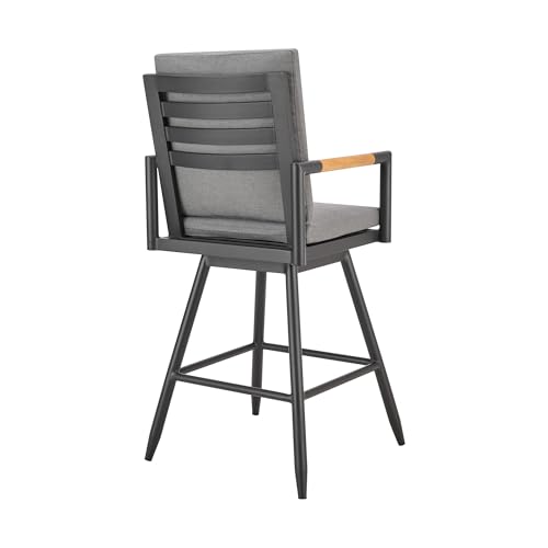 HomeRoots 43" Dark Gray Metal Swivel Outdoor Counter Height Bar Chair with Footrest Grey